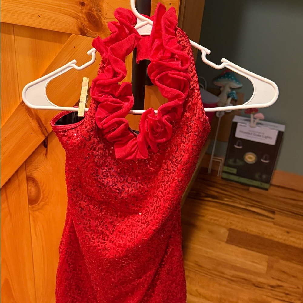 Weissman Red Dance Costume - Ruffled Halter & Shorts One Piece - LC